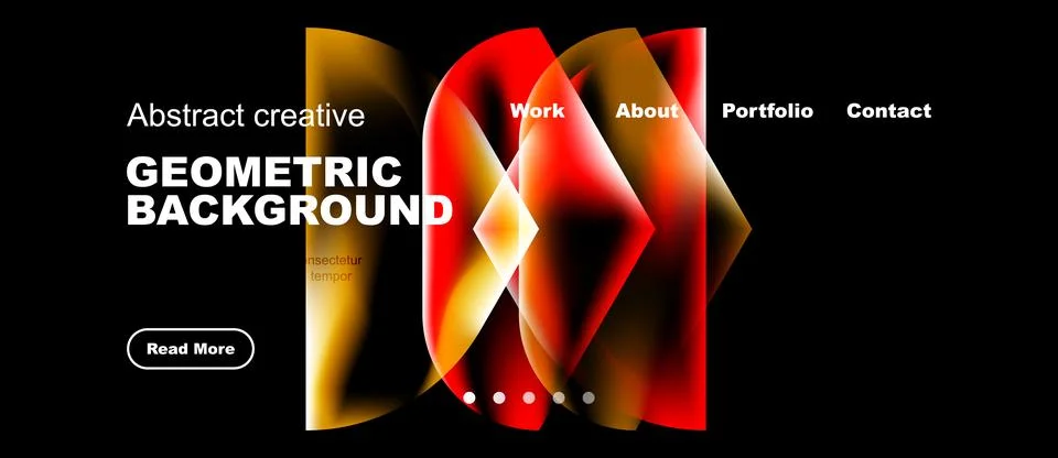 Dynamic design features vibrant overlapping shapes, bold text, simple navig.. Illustrazione stock