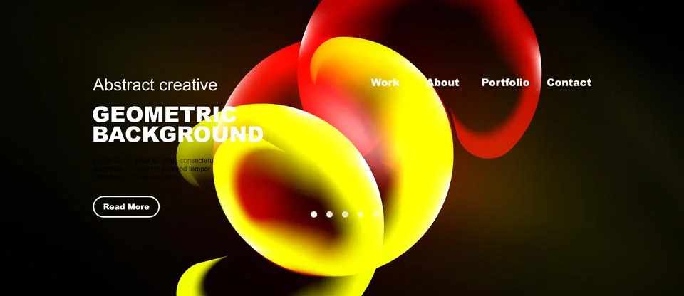 Dynamic design features vibrant shapes, text overlays, navigation menu. Moder Stock Illustration