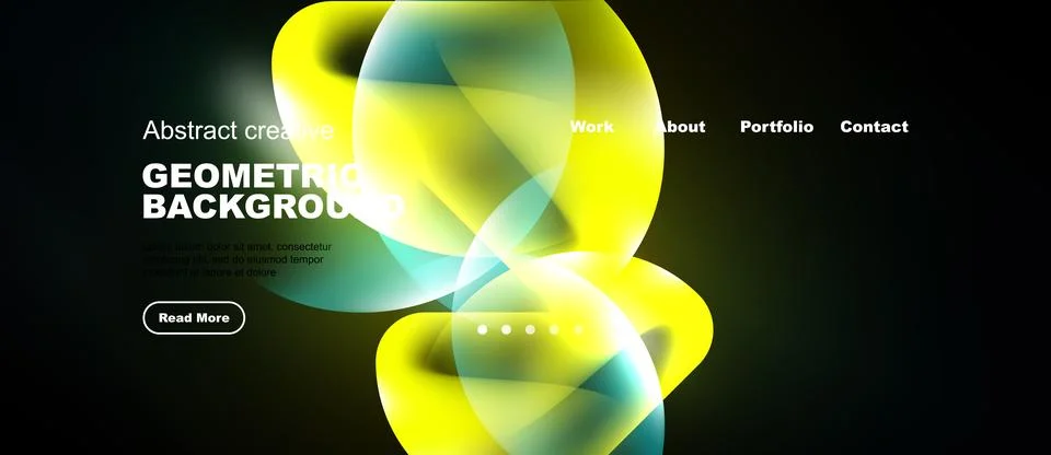 Dynamic design features vibrant yellow, green shapes. Dark background enhance Stock Illustration