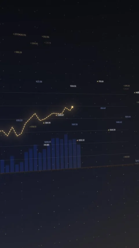 Dynamic digital animation showcasing upward financial trends, illuminated Stock Footage 287216705