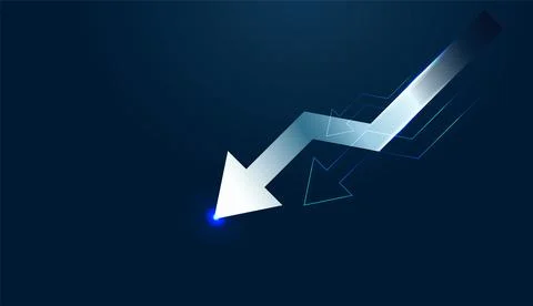 Dynamic Digital arrows plunge decisively, visualizing a severe economic Dow.. Stock-Illustration