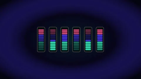 Dynamic digital audio equalizer bars moving rhythmically on a dark blue bac.. Stock Footage 340476519
