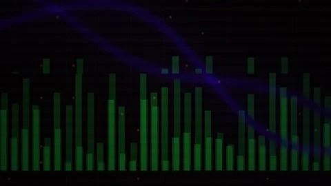 Dynamic Digital Audio Spectrum Visualizer with Pulsing Green Bars and Abstr.. Stock Footage 341805831