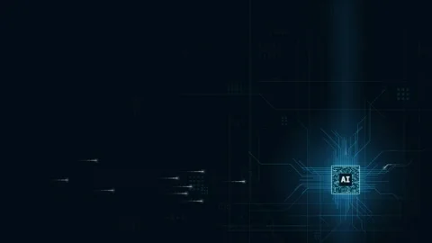 Dynamic digital backdrop featuring a central glowing AI chip amidst intricate ci Stock Footage 340440443