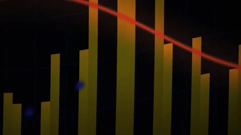 Dynamic Digital Bar Chart Animation with Overlaid Red Trend Line. Stock Footage 341805853