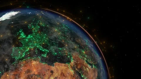 Dynamic digital connection across Europe, satellite internet network Stock Footage 281489093