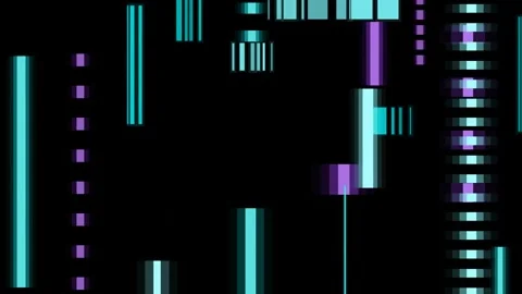 Dynamic digital data glitch effect with flickering blue and purple bars on .. Vídeo Stock 346092655