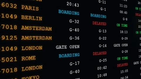 Dynamic Digital Flight Status Board Loop Stock Footage 345221315
