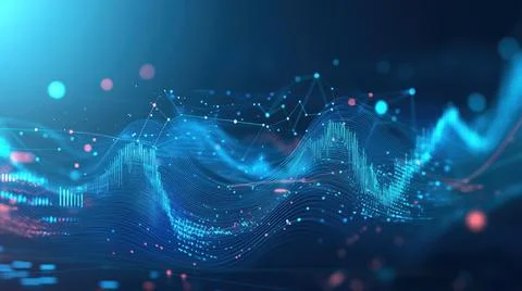 Dynamic Digital Network and Data Flow: Abstract 3D Visualization Stock Illustration