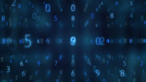 Dynamic Digital Numbers Flow on a Blue Matrix Background Stockbeeldmateriaal 308580436