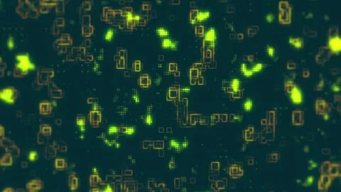 Dynamic digital particles in motion with neon green glow Stock Footage 327393639