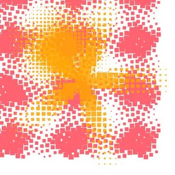 Dynamic Digital Pixel Burst Pattern in Vibrant Orange and Pink Hues on Whit.. Illustrazione stock