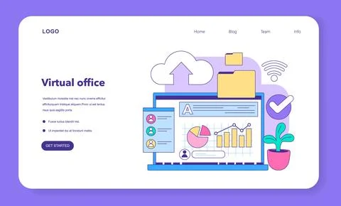Dynamic digital workspace scene. Flat vector illustration 스톡 일러스트
