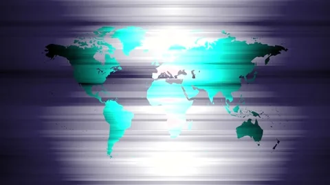 Dynamic Digital World Map Global Geography Horizontal Lines in Motion Stock Footage 302896007