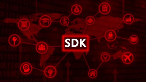 Dynamic digital world map with red glowing connections and icons, concept o.. Video stock 327759777