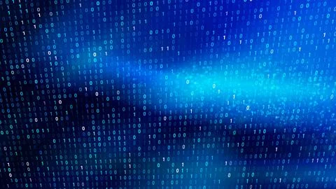 A dynamic display of binary code in blue tones creates a sense of depth and.. Stock Illustration