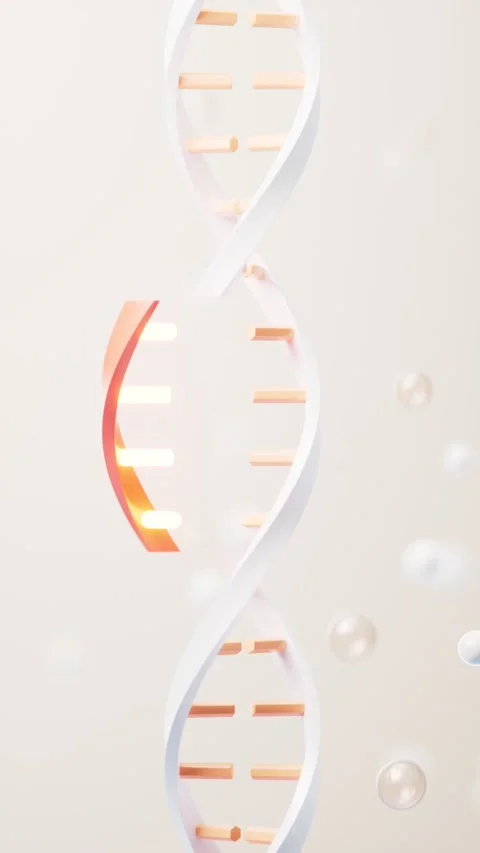 Dynamic dna molecule rotation with glowing segments and floating particles Stock Footage 327342745
