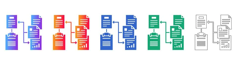 Dynamic Document Workflow and Data Management System Icons 스톡 일러스트
