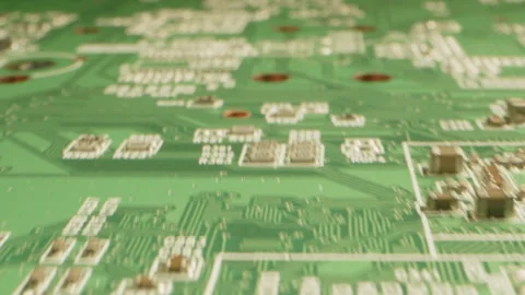 Dynamic dolly out of a printed circuit board in a black studio Stock Footage 315629565