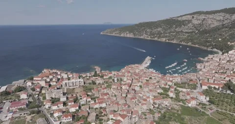 Dynamic Drone Flight Over Komiža, Vis Island, Port, Panorama Video stock 313483463