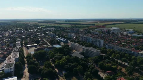Dynamic drone push in over Kavarna town Bulgaria Stockbeeldmateriaal 345277420