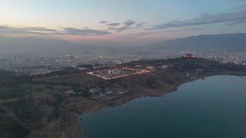 Dynamic Drone Shot Over Tbilisi Sea – Evening Glow Stock Footage 294709280