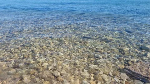 Dynamic drone view of clear blue water over rocky seabed Stock Footage 322161112