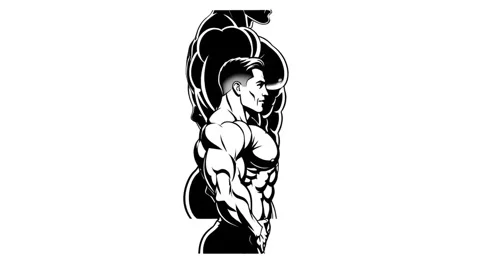 Dynamic Duo Bodybuilding Pose High-Contrast Black and White Motion effect Stock Footage 320779935