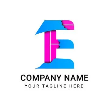 Dynamic E-Logo with Cutout Gradient Accents Representing Innovation Stock Illustration
