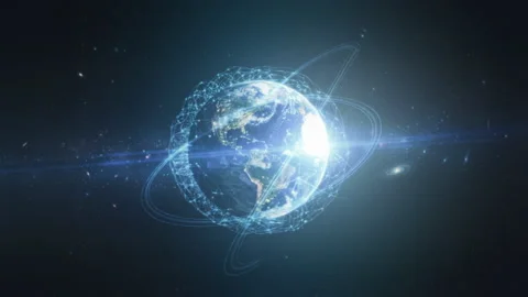 Dynamic Earth with Glowing Orbital Networks in Space Stock Footage 319441015