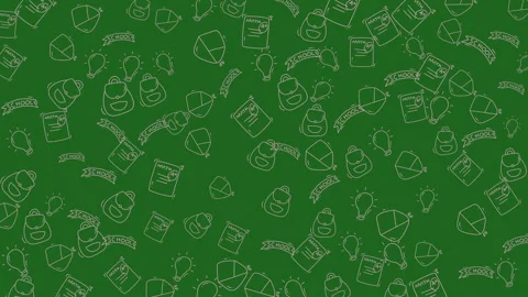 Dynamic education concept background with school supplies doodles on green Video stock 335945575