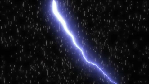 Dynamic Electric Lightning Strike with Blue Thunder Flash and Rainfall 4K Stock Footage 345344463