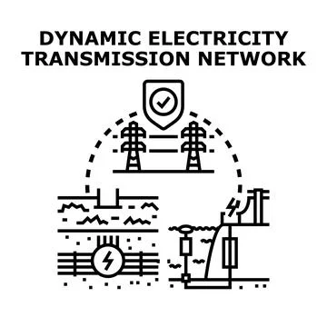 Dynamic electricity transmission network generating secure energy Stock Illustration