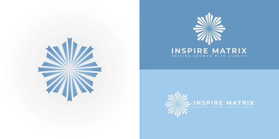 The dynamic emblem features a central point with radiating sharp elements Stock Illustration