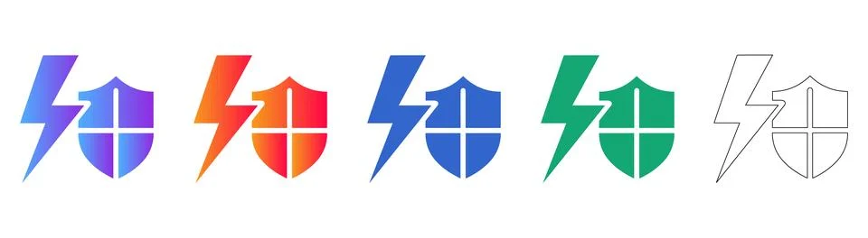 Dynamic Energy Shield Icons Digital Security &amp; Power Protection Graphics Stock Illustration