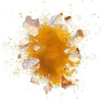 Dynamic Explosion of brown gold Powder and cake Props Foto stock