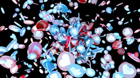 Dynamic explosion of colorful Like and Favorite Heart symbols on social media Video stock 264497666