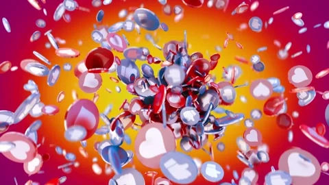 Dynamic explosion of colorful Like and Favorite Heart symbols on social media Video stock 264497700