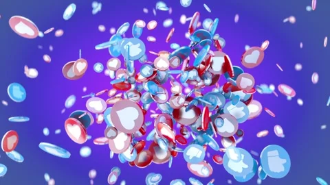 Dynamic explosion of colorful Like and Favorite Heart symbols on social media Stock Footage 264497728