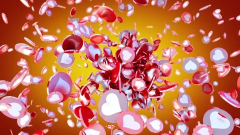 Dynamic explosion of colorful Favorite Heart symbols on social media Video stock 264498967