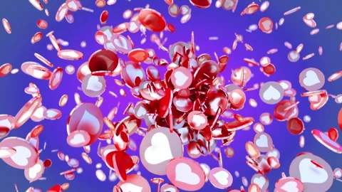Dynamic explosion of colorful Favorite Heart symbols on social media Video stock 264499505