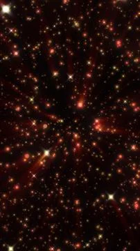 Dynamic explosion of glowing red and yellow particles in space, creating a .. 写真素材