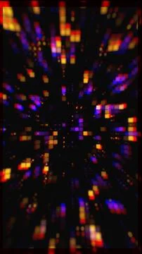 Dynamic explosion of neon pixels and square bokeh. Stockillustratie