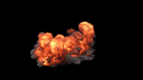 Dynamic explosion with orange and yellow flames and intense bright core on black Stock Illustration