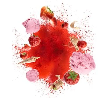 Dynamic Explosion of Red Powder and Fruit Props Stock Photos