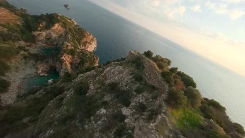 Dynamic Fast Drone Aerial Shot od Ancient Antiochia Castle Ruins on the Top of Stock Footage 153309963