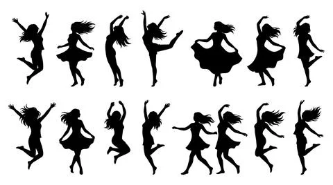 Dynamic female silhouette collection with comprehensive collection black Stock Illustration