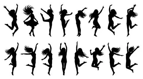 Dynamic female silhouettes collection diverse jumping poses vector set Stock Illustration