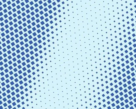A dynamic field of blue squares forms a flowing halftone wave over a clean .. Stock Illustration