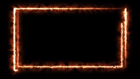 Dynamic fiery rectangular frame animation on black background with glowing .. 스톡 동영상 333486028